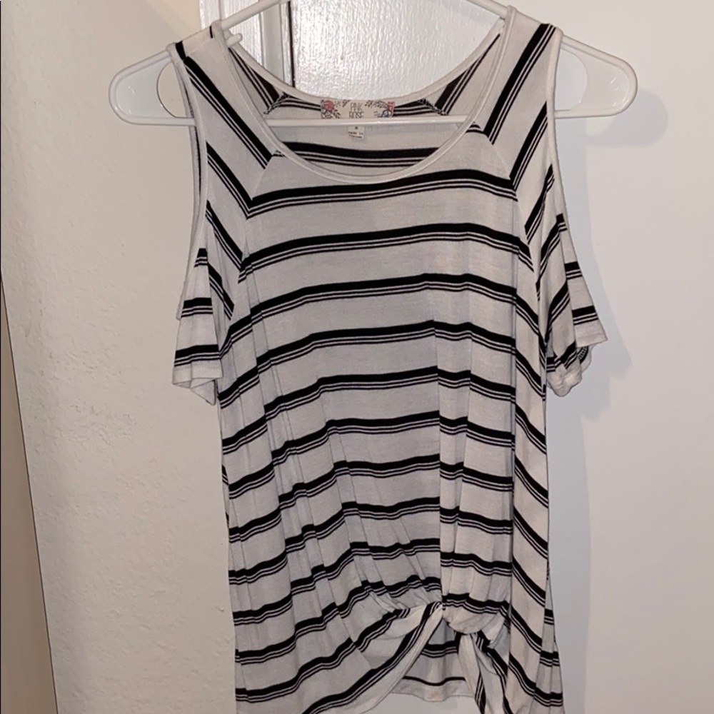 striped off shoulder shirt
